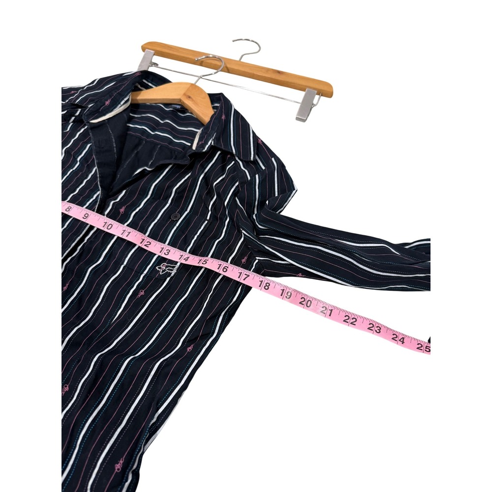 Fox Racing Womens Y2K Black Striped Button Down Shirt Long Sleeve Cotton Size M - Picture 6 of 7